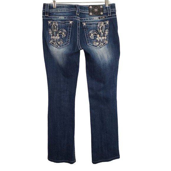 Miss Me Womens Size 30 Jeans Fleur De Lis Flower Embellished Stretch Boot 33x32 - Picture 2 of 15